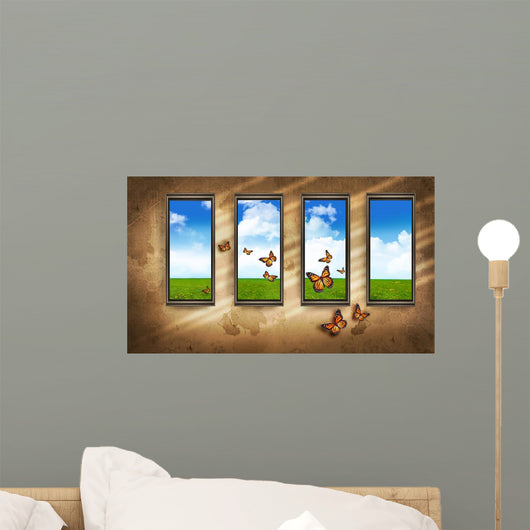 Grungy Dark Room with Wall Decal