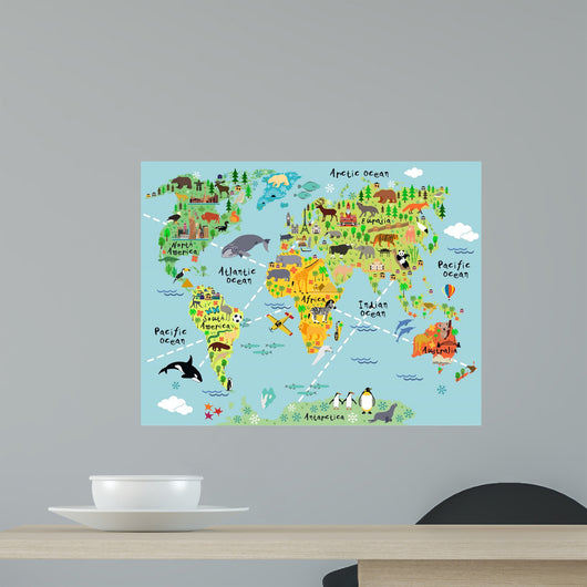 Cartoon World Map Wall Decal