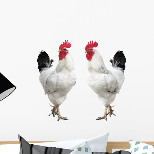 Two White Cocks Wall Decal