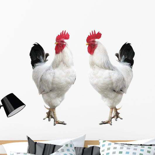 Two White Cocks Wall Decal