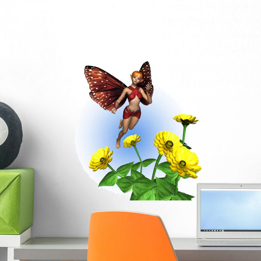 Fairy with Zinnias Wall Decal