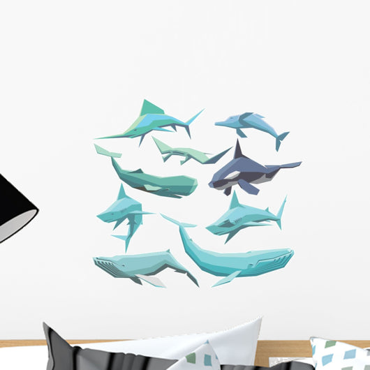 Polygonal Sea Animals Collection Wall Decal Sticker Set
