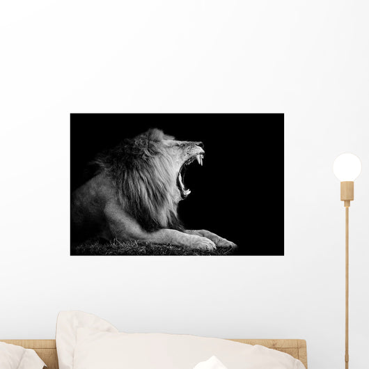 Grey-scale Roaring Lion Wall Decal