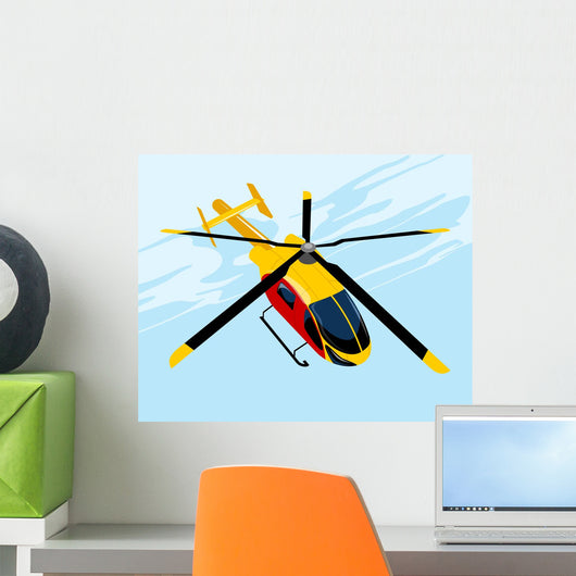 Yellow Flying Helicopter Wall Decal