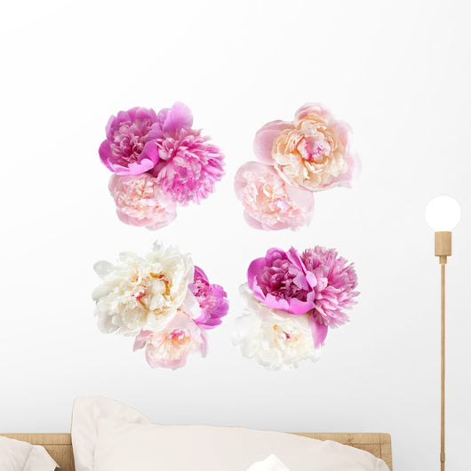 Four Bunches Peonies Flower Wall Decal Sticker Set