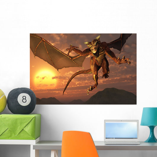 Flying Red Western Dragon Wall Decal
