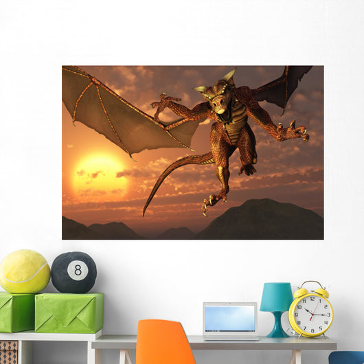 Flying Red Western Dragon Wall Decal