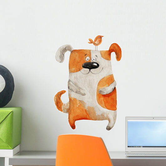 Dog Smiling with Bird Wall Decal