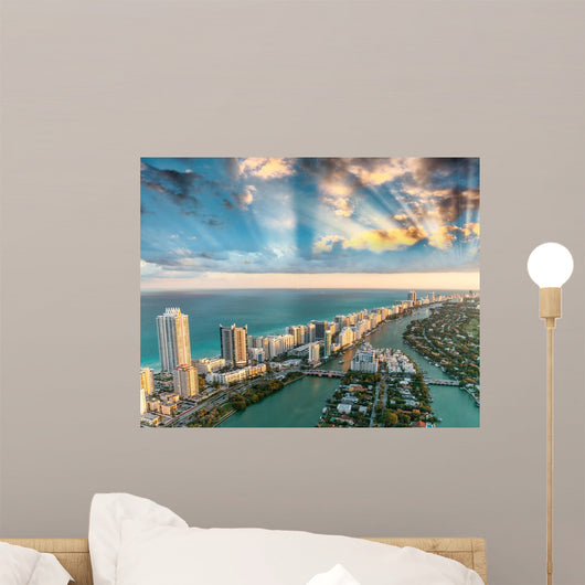 Wonderful Skyline Miami Sunset Wall Decal