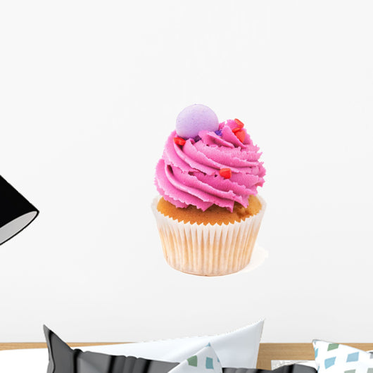 cupcake with pink buttercream isolated on white Wall Decal