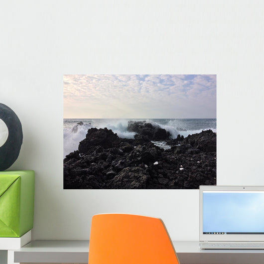 Ocean Waves Splashing Over Lava Rocks Wall Mural