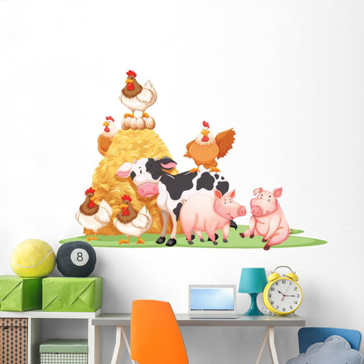 Farm Animals with Haystack Wall Decal
