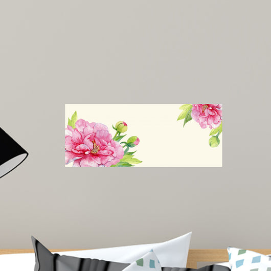 postcard peonies .watercolor flowers Wall Mural