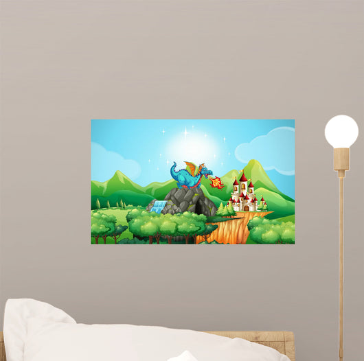 Dragon Blowing Fire over Wall Decal
