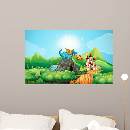 Dragon Blowing Fire over Wall Decal