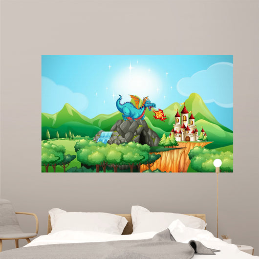 Dragon Blowing Fire over Wall Decal