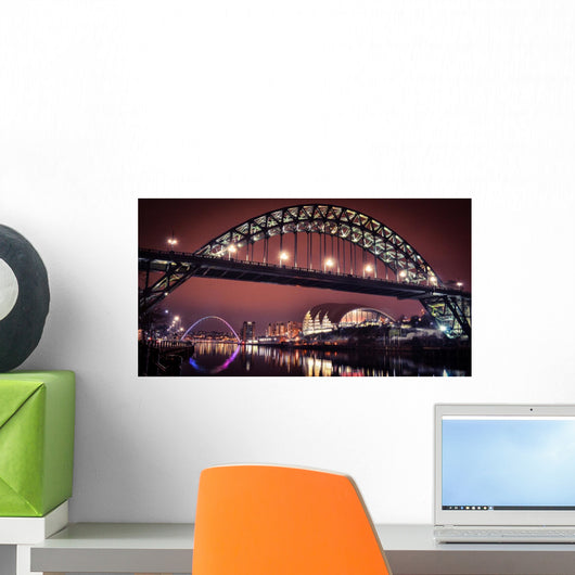 Newcastle Tyne bridge and Gateshead quayside at night Wall Mural