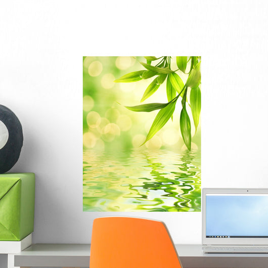 Bamboo Leaves Reflected in Rendered Water Wall Mural