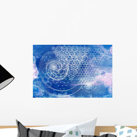 Sacred geometry symbols and elements background. Alchemy, religion, philosophy, astrology and spirituality themes. Matter, space and time. Science in Universe. Golden ratio. Wall Mural