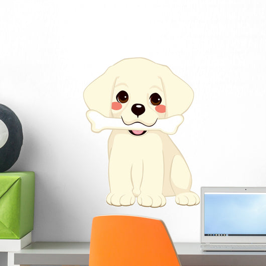 Cute dog puppy labrador holding big bone with mouth Wall Decal