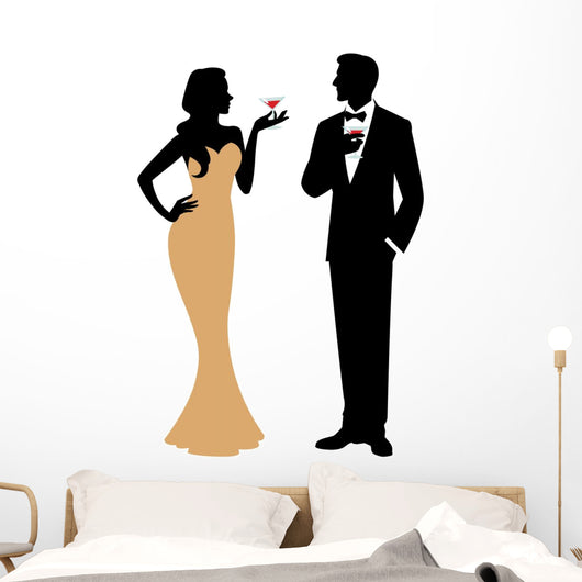 Silhouette of man and woman standing in full length holding a co Wall Decal