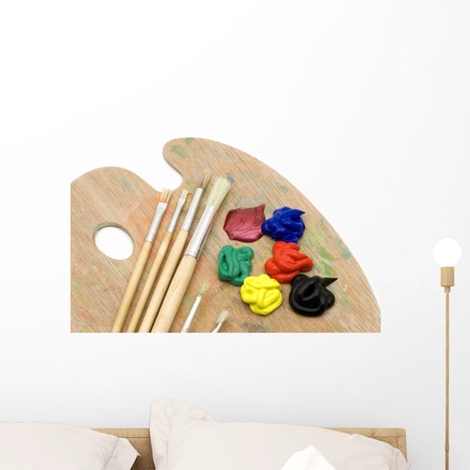 Painting Brushes and Palette on White Background Wall Mural