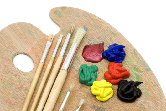 Painting Brushes and Palette on White Background Wall Mural