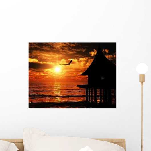 House Silhouette over Sea Wall Decal
