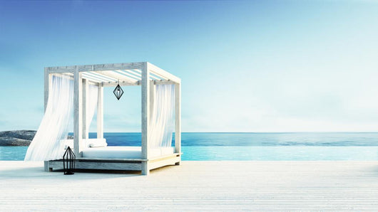 Beach lounge - Sundeck on Sea view for vacation and summer / 3d rendering Wall Mural