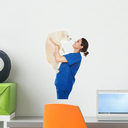 smiling veterinar hold dog Wall Decal