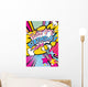 Happy birthday darling quote type illustration with champagne and stars stars in Pop art comic style. Bang, explosion decorative halftone poster template vector illustration. Wall Mural