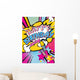Happy birthday darling quote type illustration with champagne and stars stars in Pop art comic style. Bang, explosion decorative halftone poster template vector illustration. Wall Mural