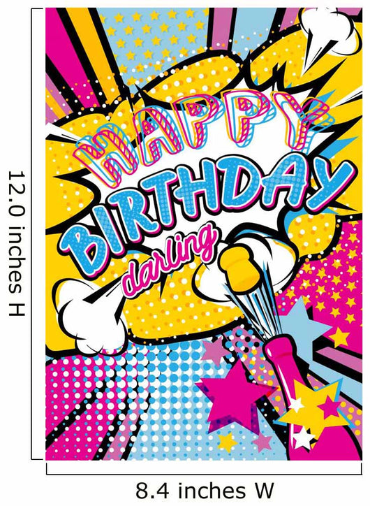 Happy birthday darling quote type illustration with champagne and stars stars in Pop art comic style. Bang, explosion decorative halftone poster template vector illustration. Wall Mural
