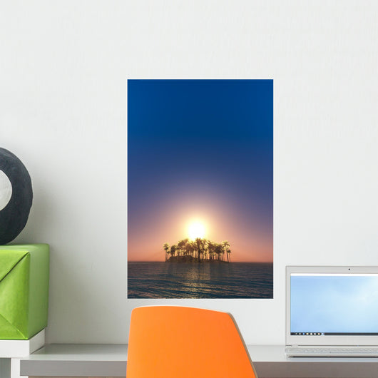 Coconut Tree Island Sunrise Wall Decal