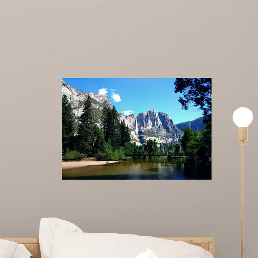 Yosemite fall and swinging bridge Wall Mural