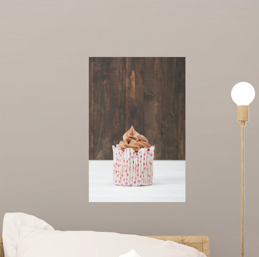 Homemade Birthday Cupcake On A Table. Copy Space. Wall Mural