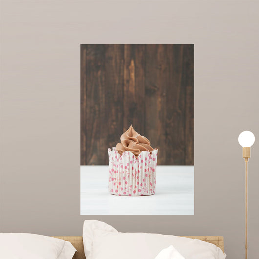 Homemade Birthday Cupcake On A Table. Copy Space. Wall Mural