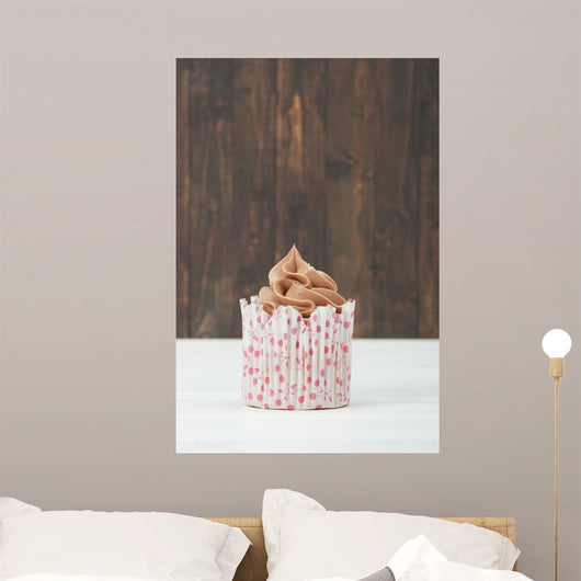 Homemade Birthday Cupcake On A Table. Copy Space. Wall Mural