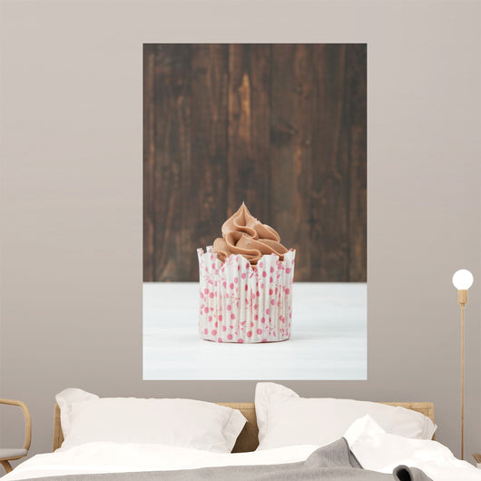 Homemade Birthday Cupcake On A Table. Copy Space. Wall Mural