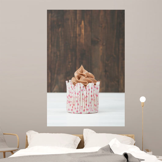 Homemade Birthday Cupcake On A Table. Copy Space. Wall Mural