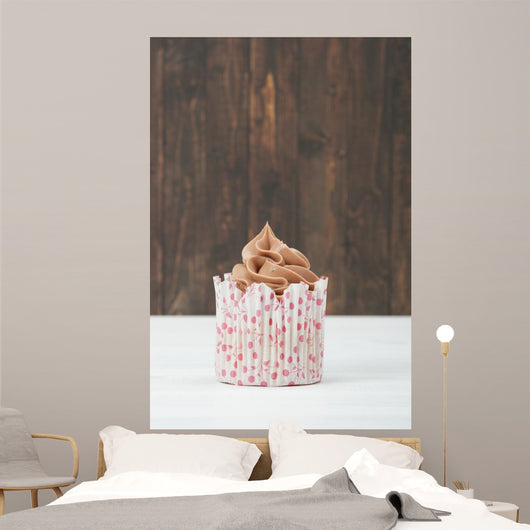 Homemade Birthday Cupcake On A Table. Copy Space. Wall Mural
