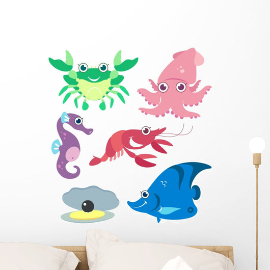 Cartoon Marine Life Wall Decal Sticker Set