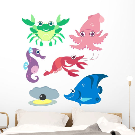 Cartoon Marine Life Wall Decal Sticker Set