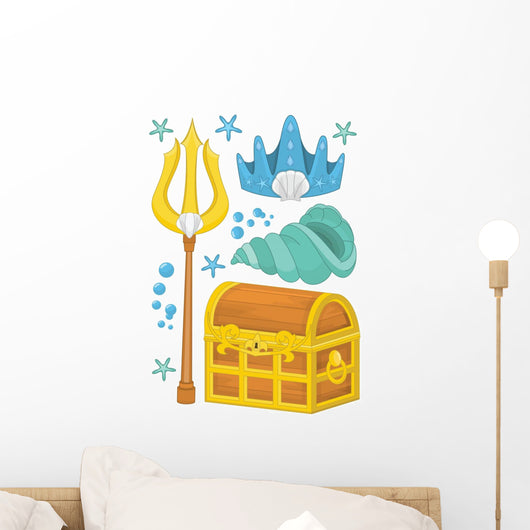 King Neptune Mermaid Accessories Wall Decal Sticker Set