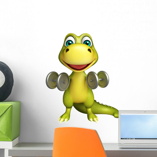 cute Dinosaur cartoon character with Gim equipment Wall Decal
