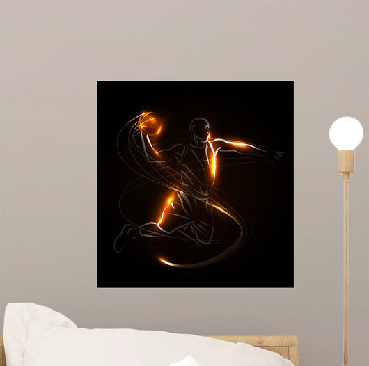 Vector illustration basketball player on dark background Wall Mural