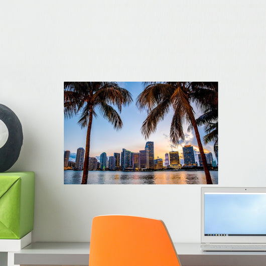 Miami Florida Skyline and Palm Trees Wall Decal