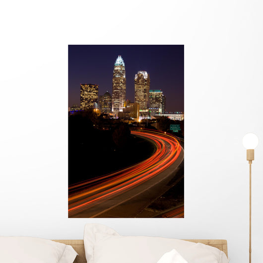 Car Traveling to Downtown Charlotte North Carolina Wall Mural