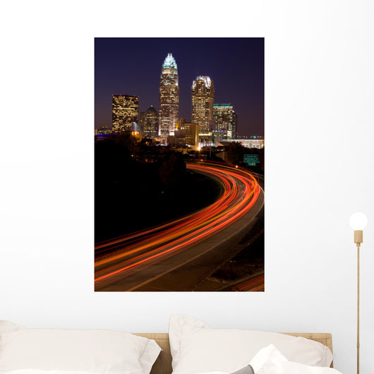 Car Traveling to Downtown Charlotte North Carolina Wall Mural