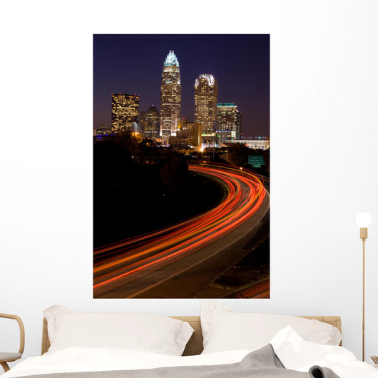 Car Traveling to Downtown Charlotte North Carolina Wall Mural